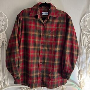 Pendleton Knockabout Vintage Wool Flannel Shirt Red Green Plaid Made in USA M